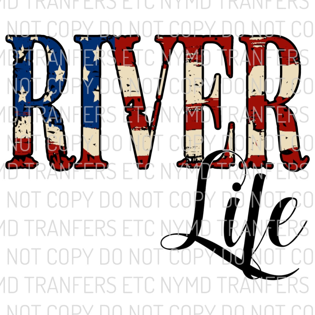 River Life American Flag Ready To Press Sublimation Transfer
